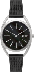 MINET Stříbrno-černé dámské hodinky ICON BLACK PEARL MESH