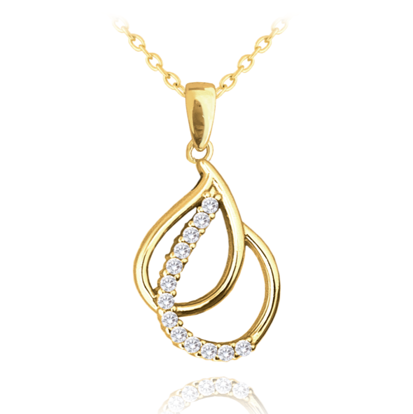 MINET Pozalený strieborný náhrdelník dvojitej KVAPKY s bielymi zirkónmi