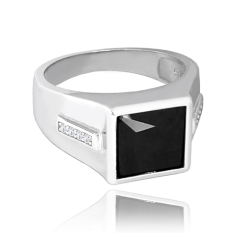 MINET Pánský pečetní stříbrný prsten s černým zirkonem vel. 60