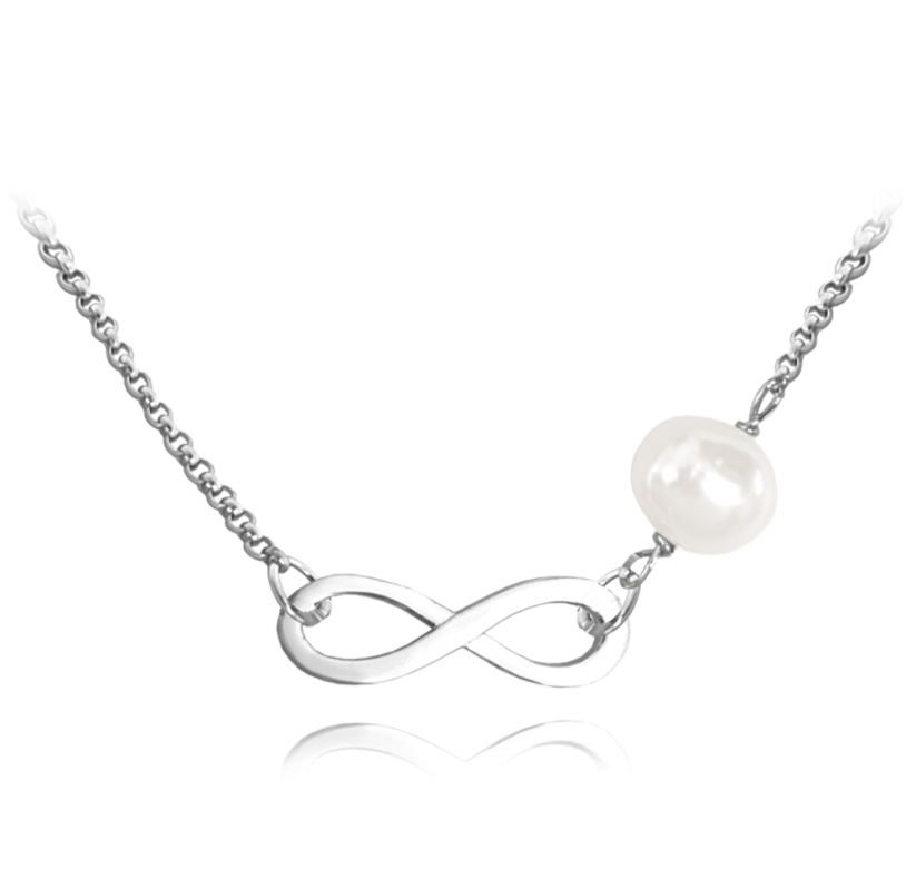 MINET Stříbrný náhrdelník NEKONEČNO s přírodní perlou