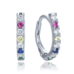 MINET Elegantné strieborné náušnice s rôznofarebnými zirkónmi