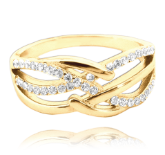 MINET Pozlátený luxusný strieborný prsteň s bielymi zirkónmi veľ. 61