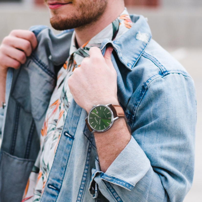 LAVVU Zelené pánske hodinky so zafírovým sklom Copenhagen Titanium Green