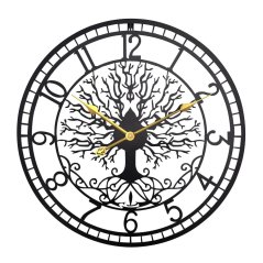 Velké designové kovové nástěnné hodiny s tichým chodem MPM Tree of life - černé - E04.5457.90