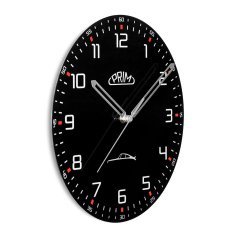 Sklenené nástenné hodiny s tichým chodom PRIM Speedline - čierno-biele - E09.5530.9000