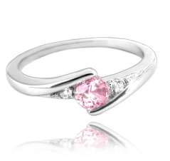 MINET Elegantní stříbrný prsten s růžovým zirkonem vel. 53