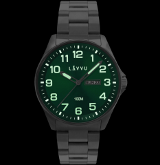 LAVVU Oceľové pánske hodinky BERGEN Green so svietiacimi číslami