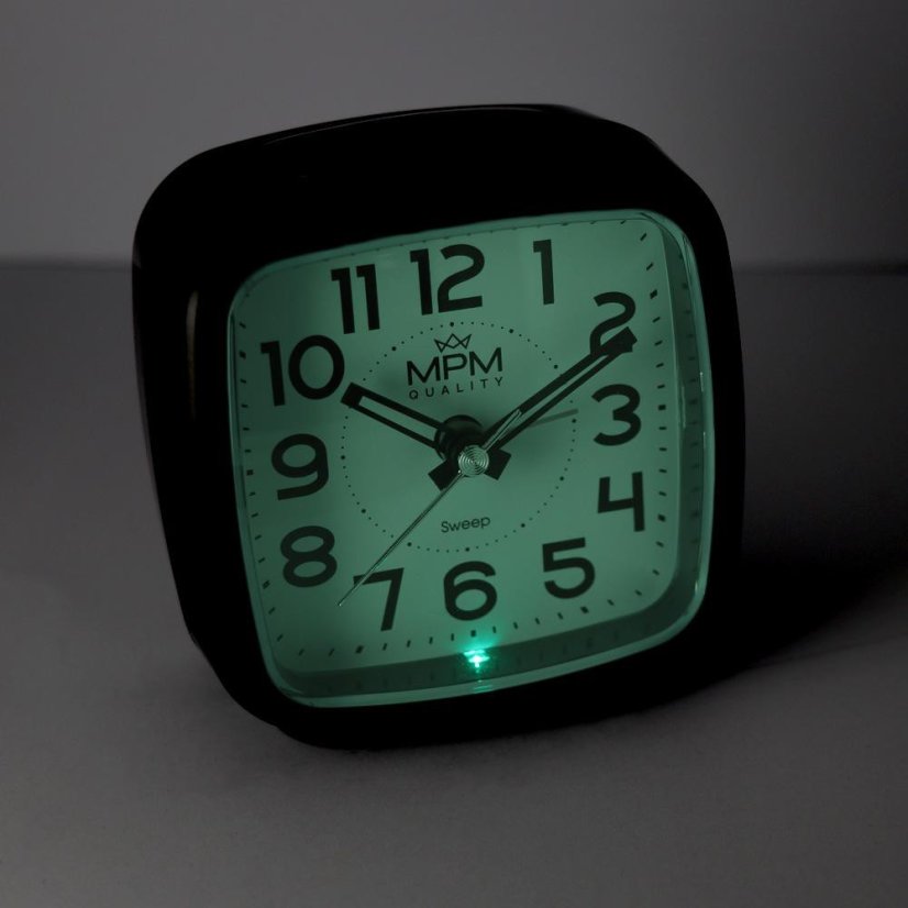 Budík s LED podsvícením a tichým chodem MPM  C01.3966.90
