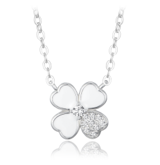 MINET Stříbrný náhrdelník bílá kytička s bílým zirkonem