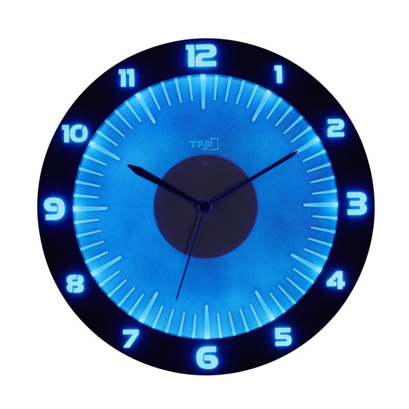 TFA 60.3553.10 - rádiom riadené nástenné hodiny s farebným osvetlením LUMOCLOCK