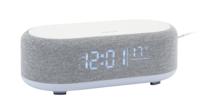 Stolové hodiny s budíkom, nabíjačkou smartfónov a Bluetooth reproduktorom 6033GY Karlsson 20cm