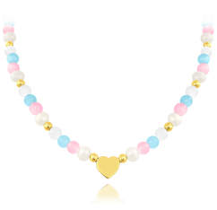 MINET Pozlátený strieborný náhrdelník s prírodnými perlami a farebnými guličkami - Ag 925/1000 21,40g