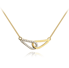 MINET Pozlacený propletený stříbrný náhrdelník s bílými zirkony