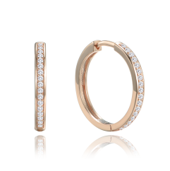 MINET Rose gold stříbrné náušnice hranaté kruhy 2 cm s bílými zirkony