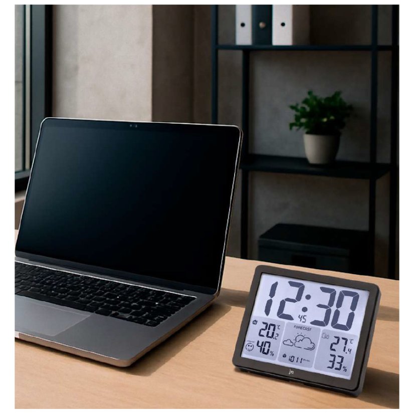 Meteostanice a digitální hodiny JD9539 Lowell řízené signálem DCF 17cm