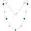 MINET Pozlátený strieborný náhrdelník ŠTVORLÍSTKY s bielou perleťou a malachitom Ag 925/1000 11,85g
