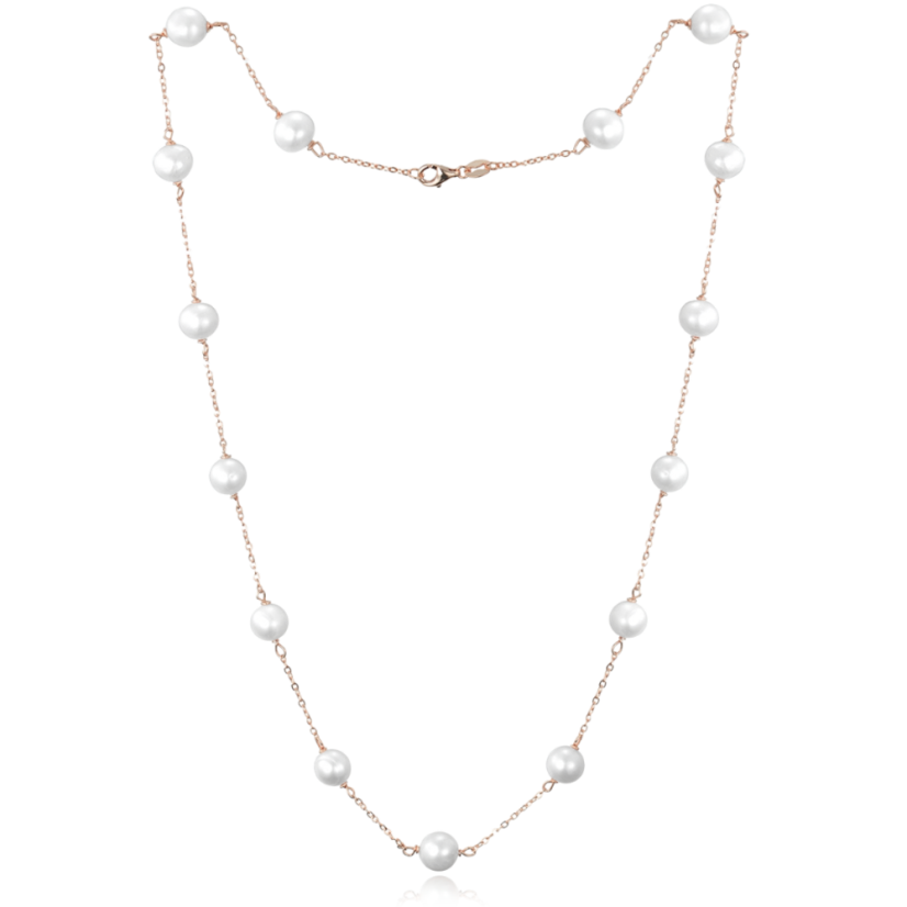 MINET Rose gold stříbrný náhrdelník s přírodními perlami Ag 925/1000 12,15g