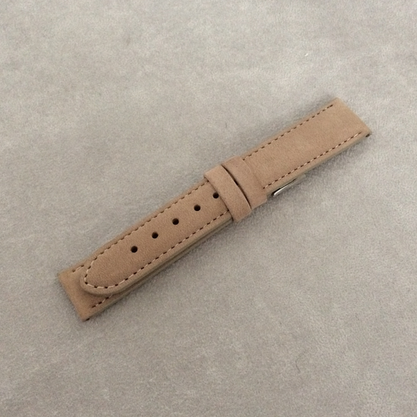 Svetlo hnedý prešitý kožený remienok MINET z jemného nubuku - 18 MSNUC18