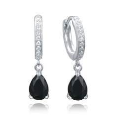 MINET Luxusní stříbrné náušnice kroužky s bílými a černými zirkony