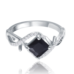 MINET Křížený stříbrný prsten s černýn zirkonem vel. 52