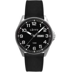 LAVVU Ocelové pánské hodinky BERGEN Black / Top Grain Leather se svítícími čísly