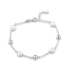 MINET Strieborný náramok s guličkami a prírodnými perlami