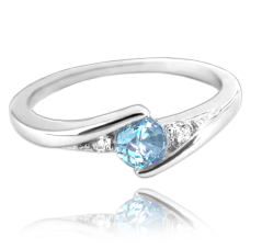 MINET Elegantný strieborný prsteň s modrým zirkónom veľ. 59