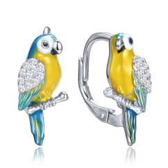 MINET Strieborné náušnice papagáj s bielymi zirkónmi