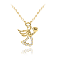 MINET Pozlátený strieborný náhrdelník ANJEL so srdiečkom