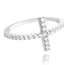 MINET Stříbrný prsten KŘÍŽEK s bílými zirkony vel. 54