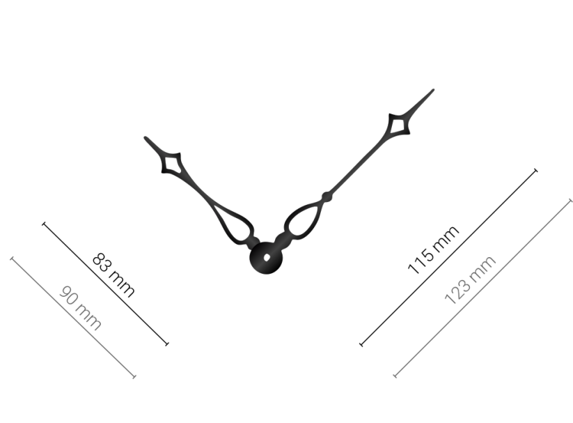 Čierne hliníkové ručičky na hodiny Antik 115 mm | 83 mm