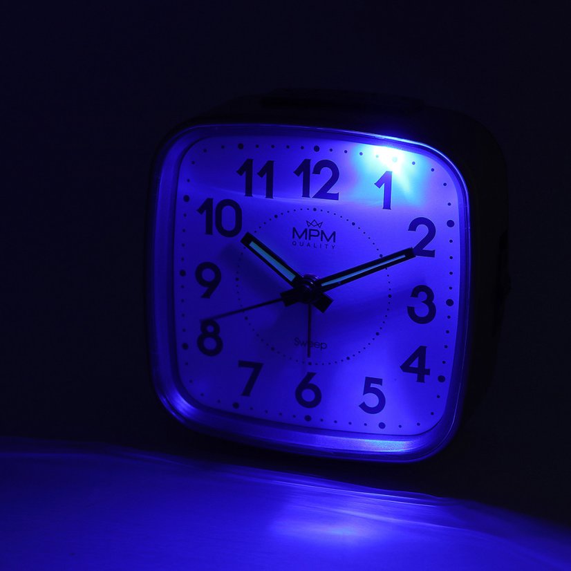 Budík s LED podsvícením a tichým chodem MPM  C01.3967.83