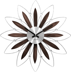 Drevené strieborné hodiny LAVVU CRYSTAL Flower LCT1110