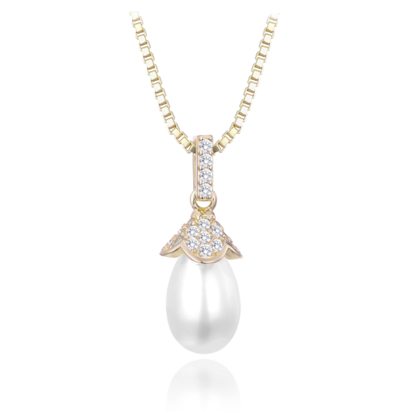 MINET Pozlacený stříbrný náhrdelník s přírodními perlami a zirkonem