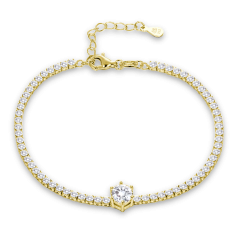 MINET Elegantný pozlátený strieborný náramok s bielym zirkónom