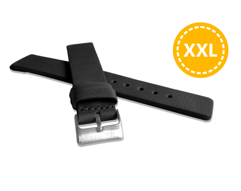 LAVVU XL Predĺžený čierny hladký remienok Plain z luxusnej kože Top Grain - 20 XXL