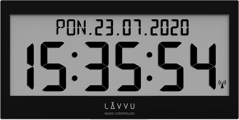 Čierne digitálne hodiny s češtinou LAVVU MODIG riadené rádiovým signálom LCX0011