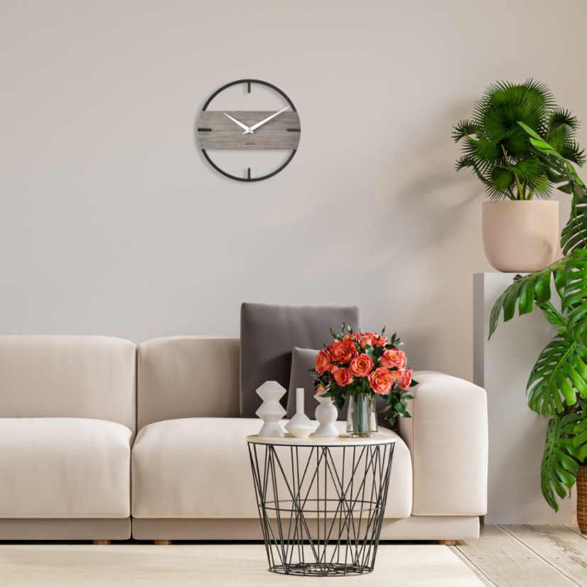 LAVVU Štýlové drevené hodiny LOFT v industriálnom vzhľade ?35cm