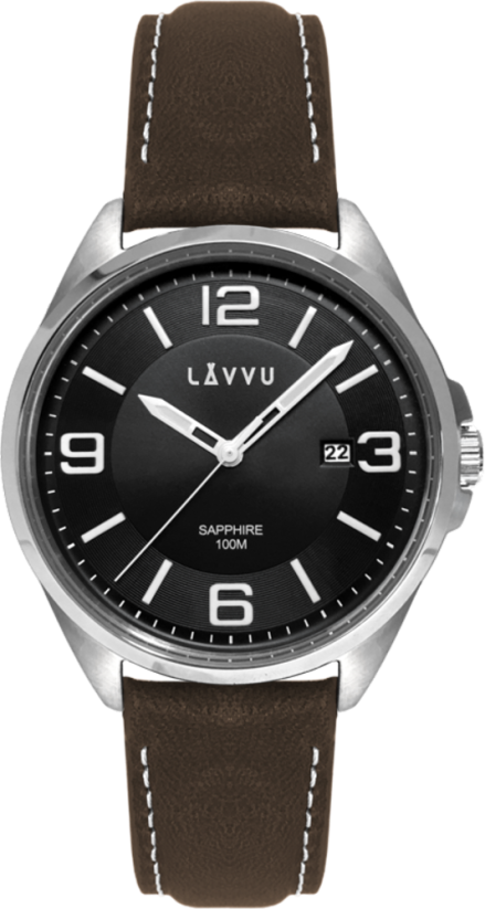 Pánske hodinky so zafírovým sklom LAVVU HERNING Black / Top Grain Leather LWM0095
