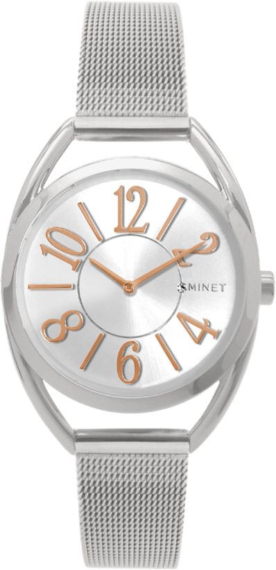 MINET Strieborné dámske hodinky s číslami ICON SILVER MESH