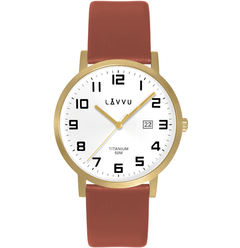 Extrémne ľahké titánové hodinky LAVVU TITANIUM LYNGDAL Gold