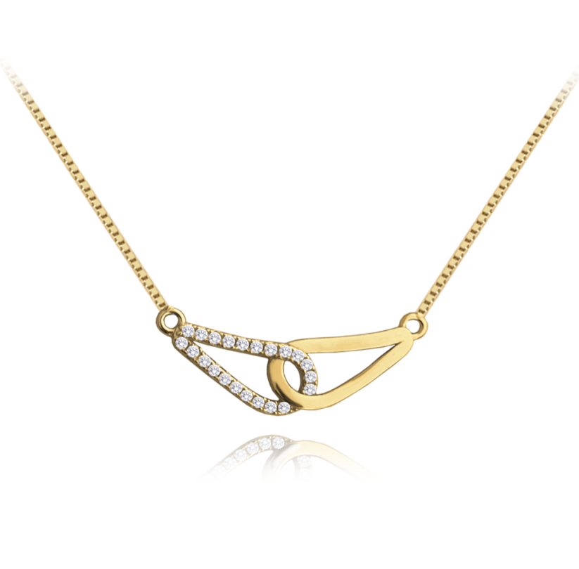 MINET Pozlátený prepletený strieborný náhrdelník s bielymi zirkónmi