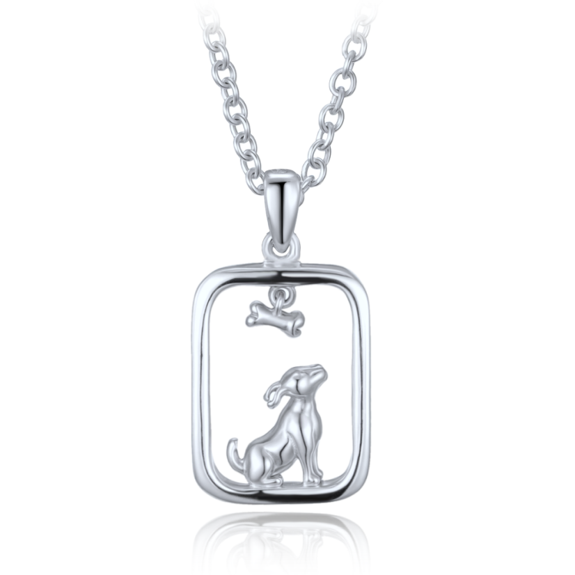 MINET Strieborný náhrdelník psík s kockou