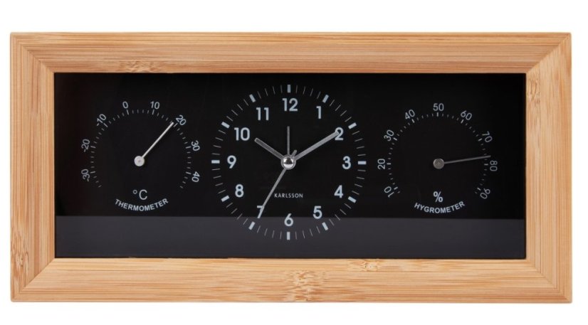 Nástenné-stolové hodiny s teplomerom a vlhkomerom 5925BK Karlsson 26cm