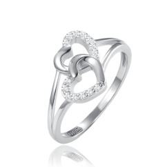 MINET Stříbrný prsten dvě srdce s bílými zirkony vel. 58