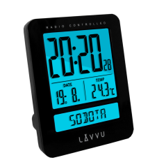 LAVVU Digitálny budík riadený rádiovým signálom Duo Black so češtinou LAR0021