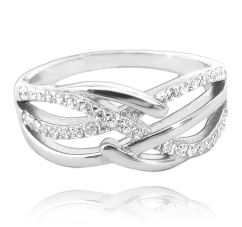 MINET Luxusní stříbrný prsten s bílými zirkony vel. 63