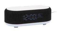 Stolové hodiny s budíkom, nabíjačkou smartfónov a Bluetooth reproduktorom 6033BK Karlsson 20cm