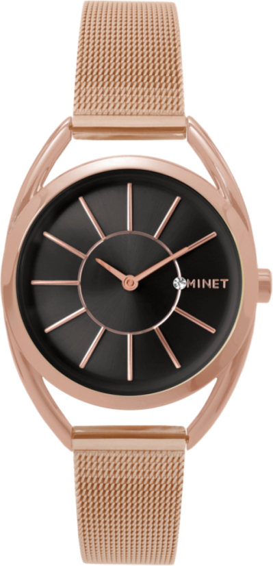 Růžovo-černé dámské hodinky MINET ICON ROSE GOLD BLACK MESH