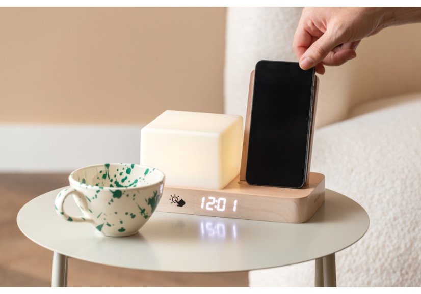 Digitálne stolné hodiny 6079DW Karlsson s lampou a nabíjačkou smartfónov 20cm